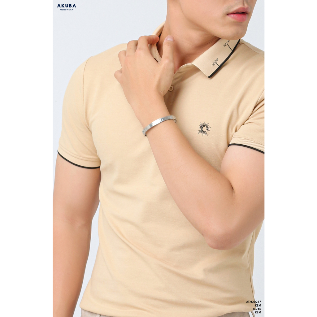 Áo thun polo nam Akuba in chữ cổ bẻ chất liệu thoáng mát, vải cotton xịn | 02D217