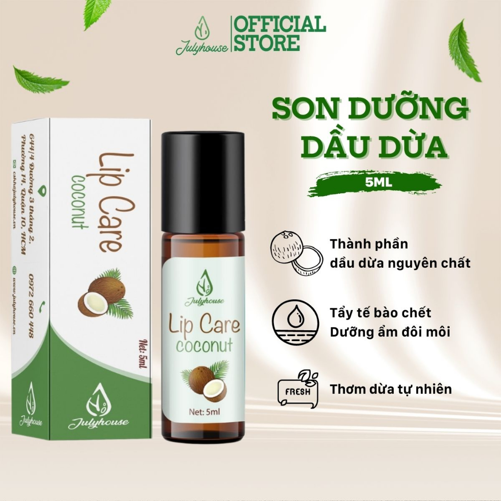 Son dưỡng dầu dừa 5ml JULYHOUSE, dưỡng môi mềm mịn