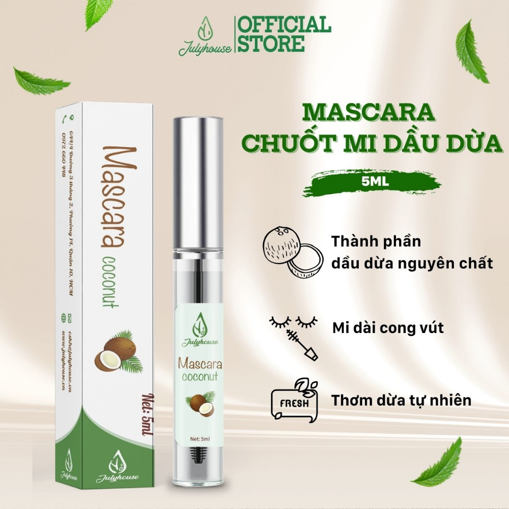 Mascara dưỡng mi giữ ẩm, dài mi từ dầu dừa nguyên chất 5ml JULYHOUSE