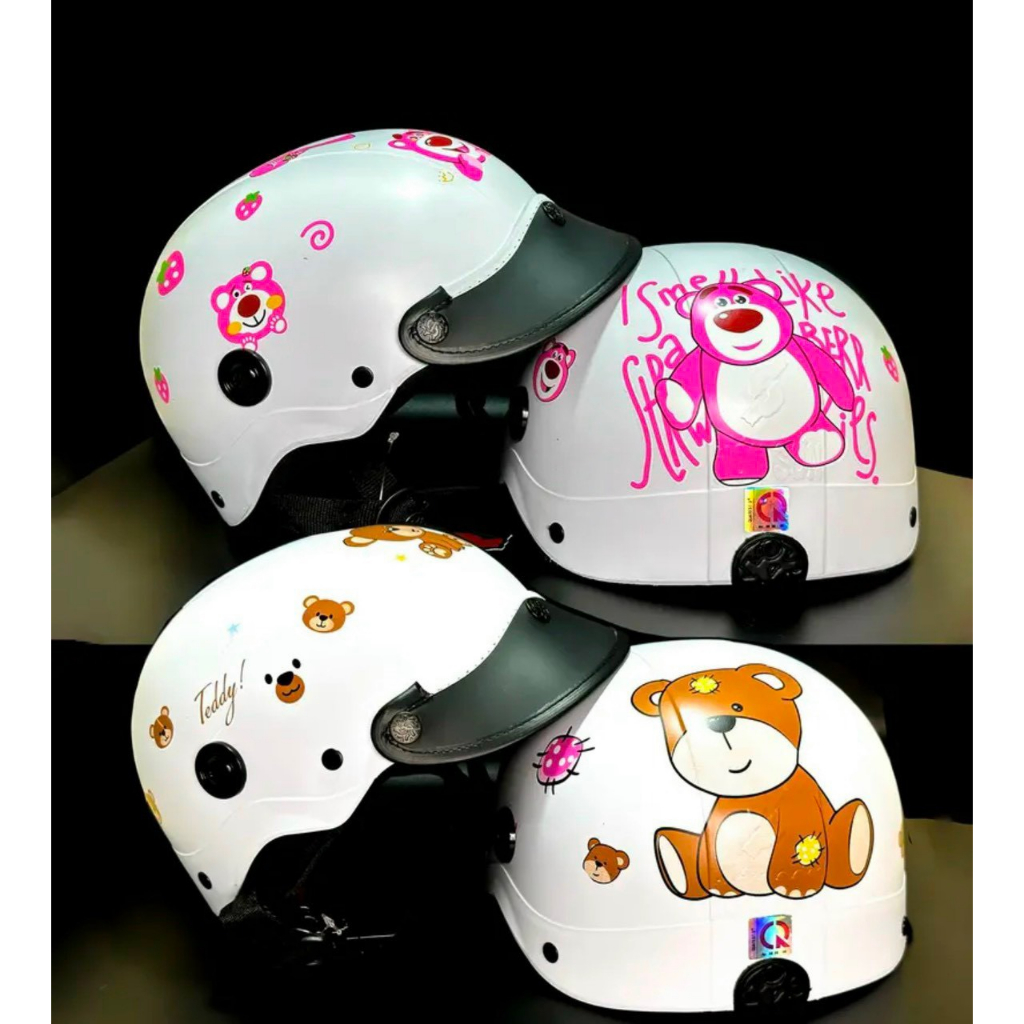 Nón bảo hiểm gấu dâu, gấu nâu siêu xinh+tặng tai mèo