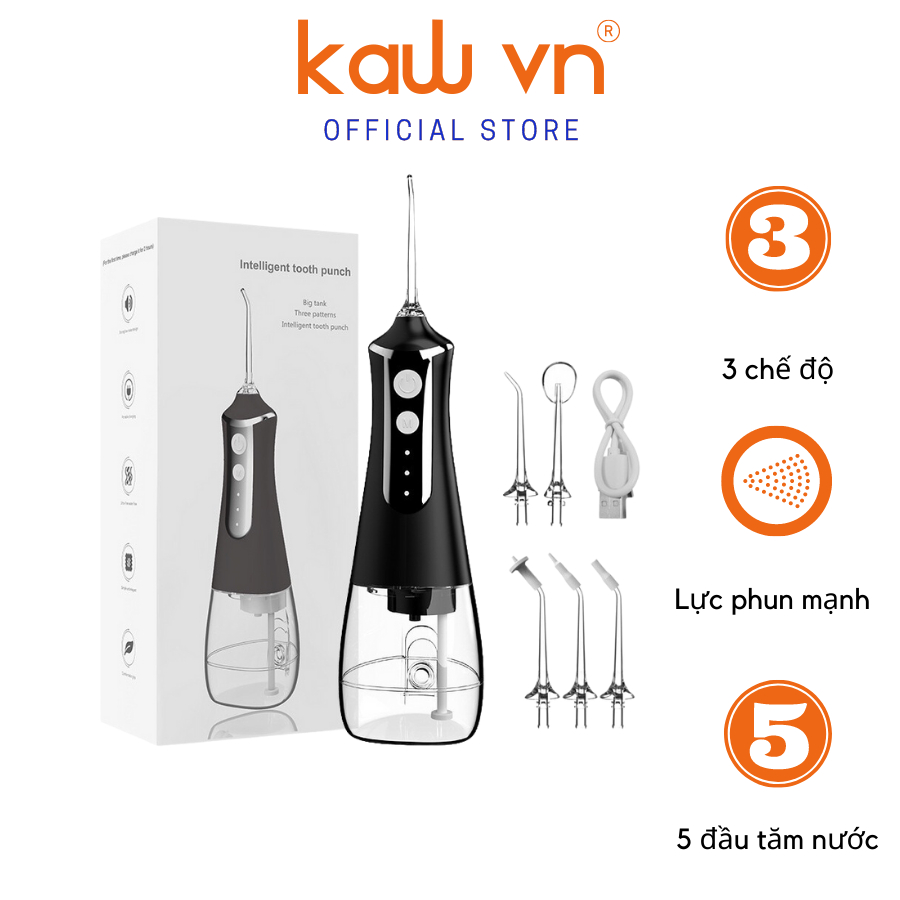 Tăm nước Kaw 386F 3 chế độ kèm 5 đầu xịt đa năng dung tích 300ml KAW VIETNAM