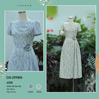 Đầm xoè nữ công sở ngắn tay hoa eo kết thủ công LYNTRAN DX-2998N