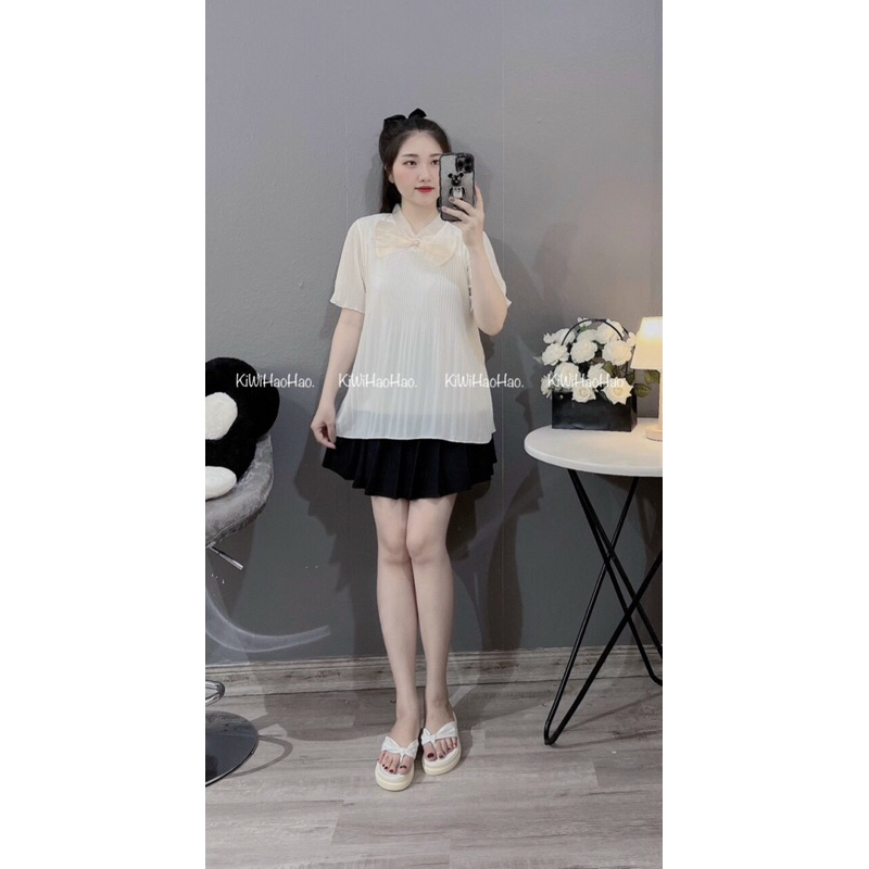 Áo bầu nhăn,dáng áo xuông dài rộng,hàng 2 lớp y ảnh