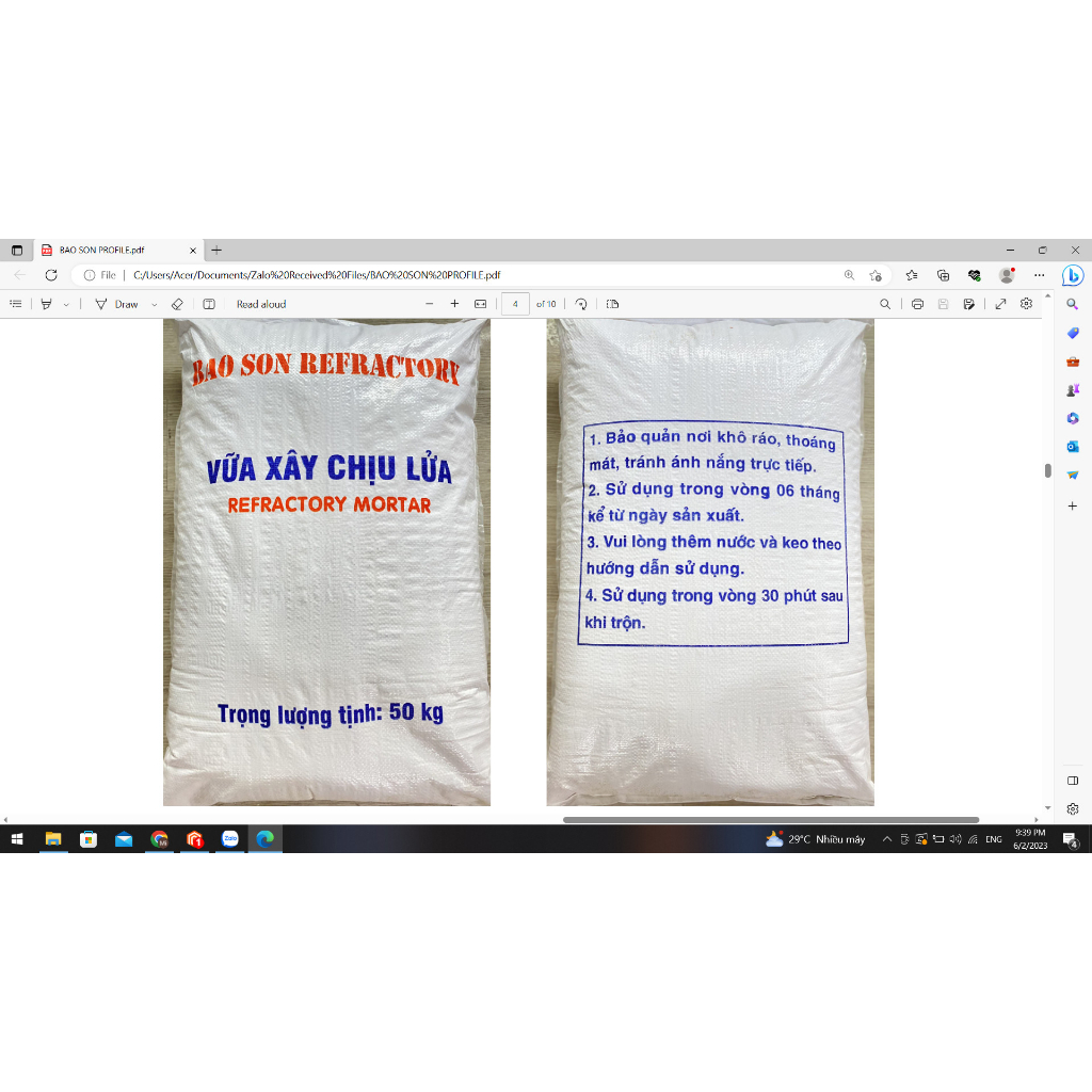 Bê tông ,chịu nhiệt độ siêu cao từ 1500 - 1700 độ C dùng xây loại các lò nướng, lò nướng pizza,...
