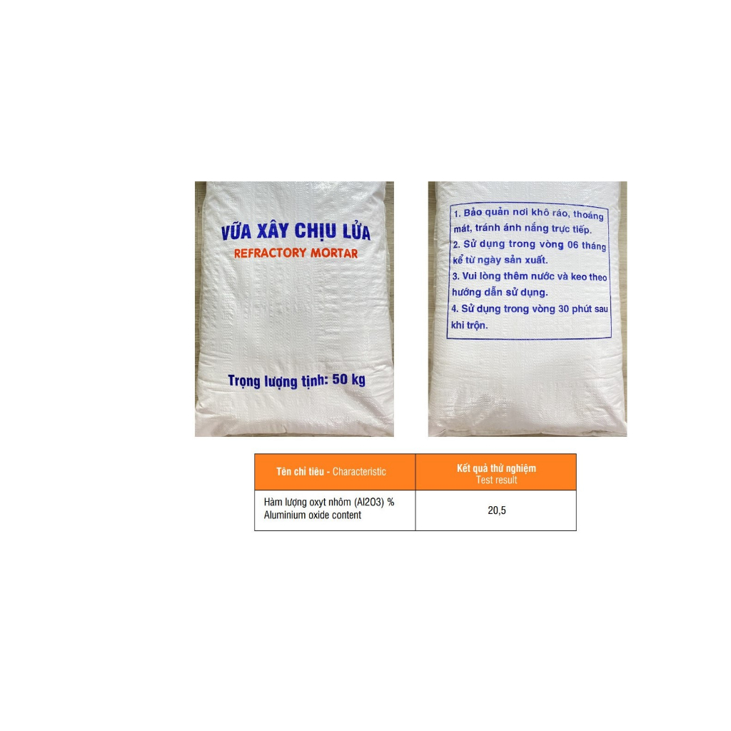 Bê tông ,chịu nhiệt độ siêu cao từ 1500 - 1700 độ C dùng xây loại các lò nướng, lò nướng pizza,...