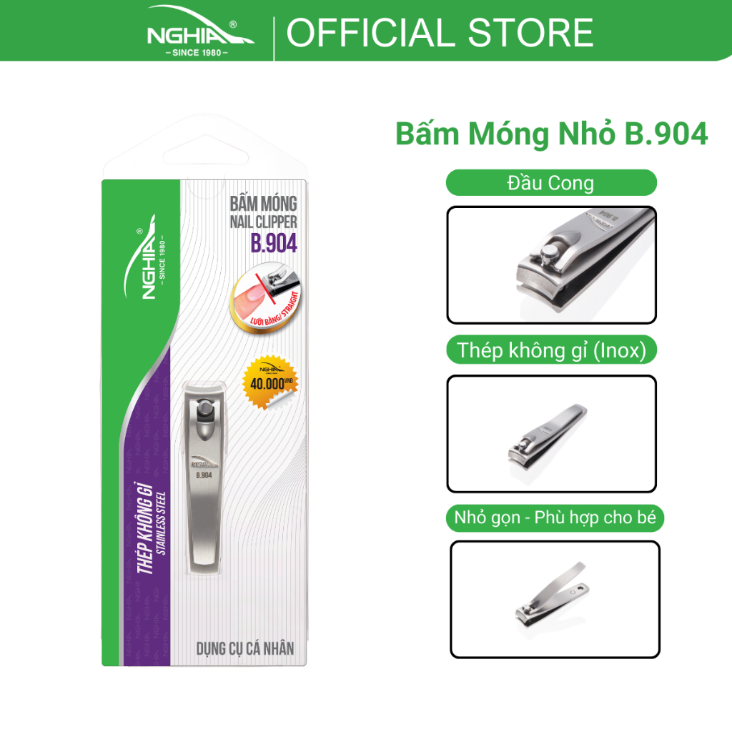 Bấm Móng Tay Chân Thép Không Gỉ KỀM NGHĨA B.904 - Lưỡi Cong (Loại Nhỏ)