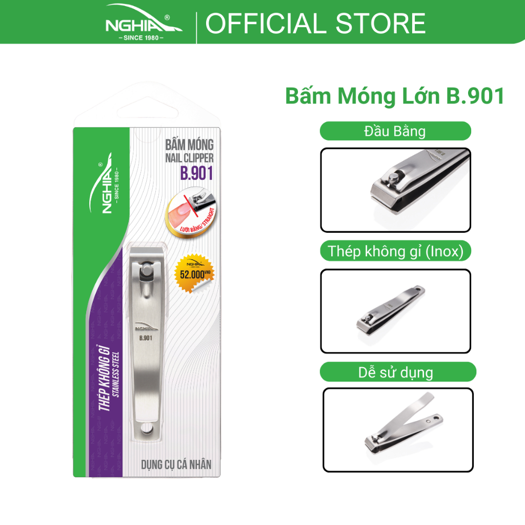 Bấm Móng Tay Chân Thép Không Gỉ KỀM NGHĨA B.901 - Lưỡi Bằng (Loại Lớn)