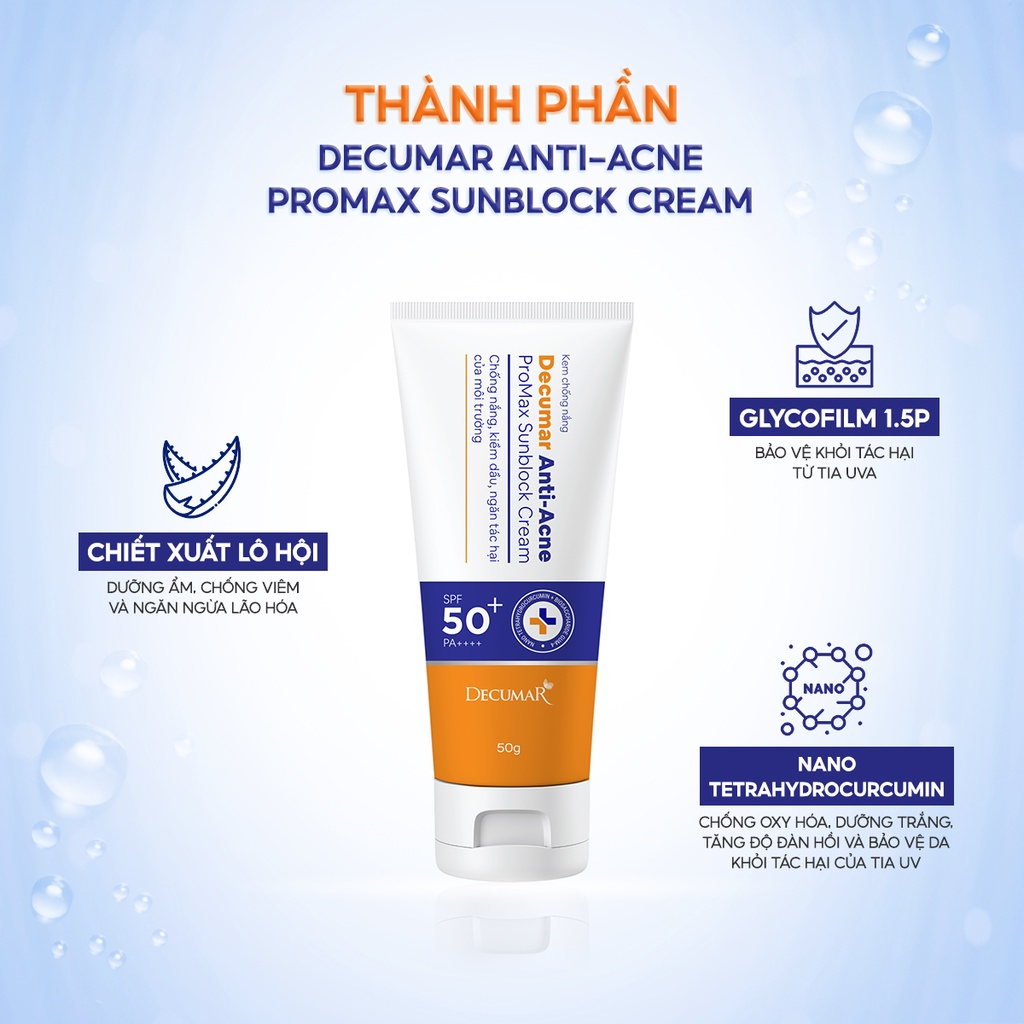 Kem chống nắng ngăn tia uv, ngừa sạm da Decumar Promax Sunblock Cream SPF50+ 50g- DH Beauty