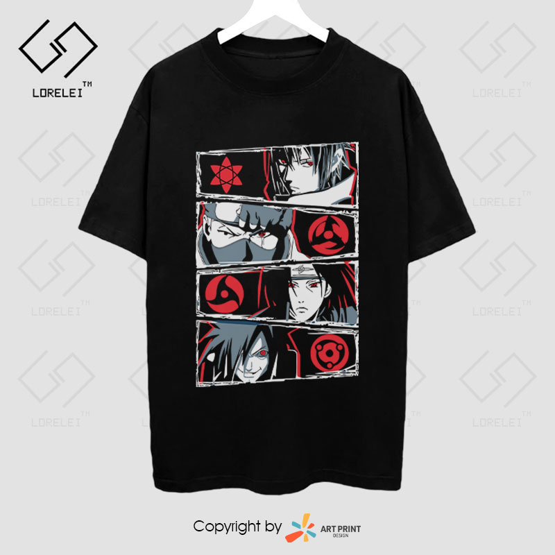 Áo thun Naruto Sharingan Kakashi Itachi Sasuke Madara (Black) ngắn tay