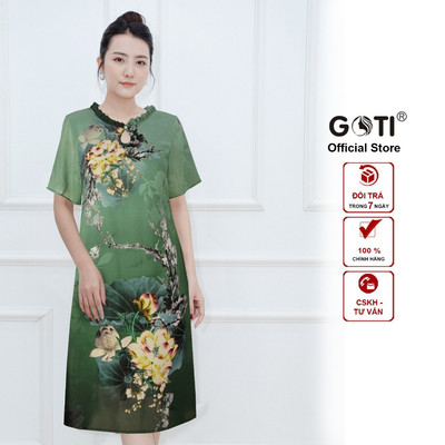 GOTI - Đầm Suông Tuổi Trung Niên Dáng Dài Tay Lỡ Phối Cổ Nhúng Bèo Cho Mẹ Tuổi 50-60 3375 3226 3244 3344 3309