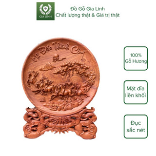 Đĩa gỗ Mã đáo thành công Đồ Gỗ Gia Linh gỗ Hương đá liền khối kèm chân đế