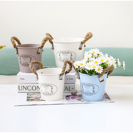 Xô hoa thiếc home flower XOS30 trang trí tiểu cảnh chậu sắt cắm hoa bút để dụng cụ decor