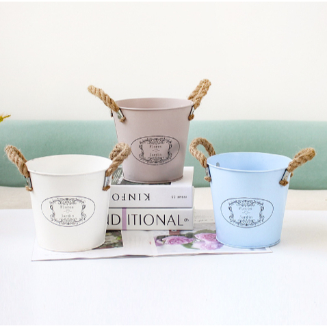 Xô hoa thiếc home flower XOS30 trang trí tiểu cảnh chậu sắt cắm hoa bút để dụng cụ decor