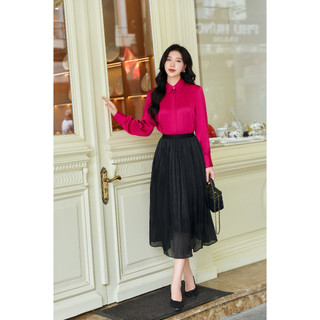 Áo sơ mi lụa hồng sen Lalastyle