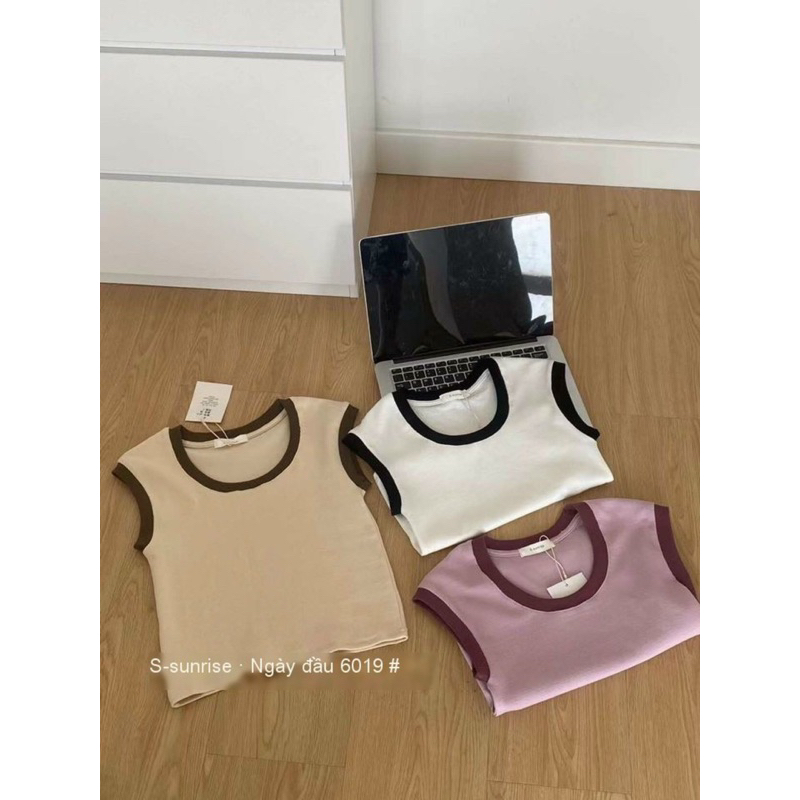 Áo thun trơn tay hến sát nách phối màu , S-sunrise 6019