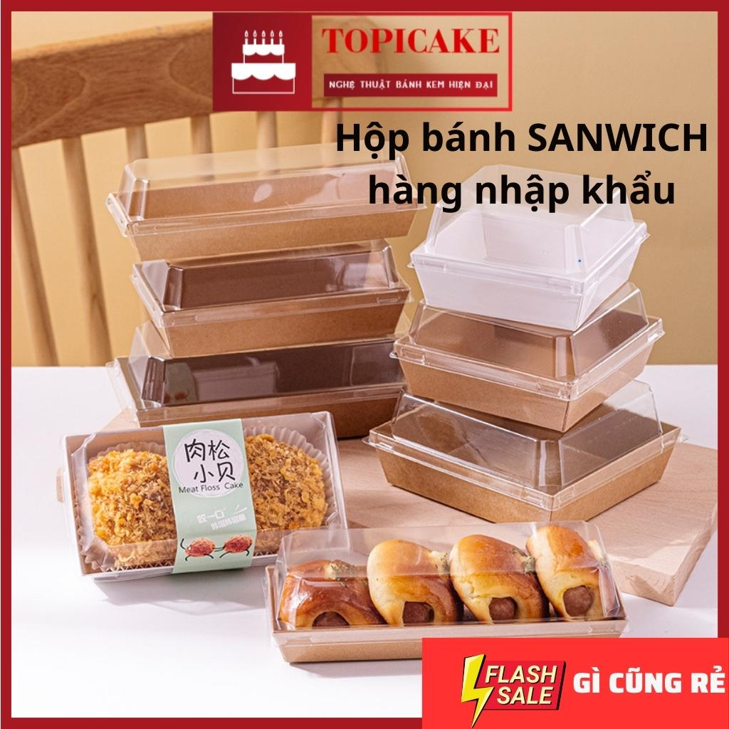 50 Hộp Giấy Nhập Khẩu Vuông, Chữ Nhật Đựng Bánh Sanwich, Su Kem, Tiramisu, Màu Trắng, Nâu(kraft) Kèm NẮP NHỰA TRONG SUỐT