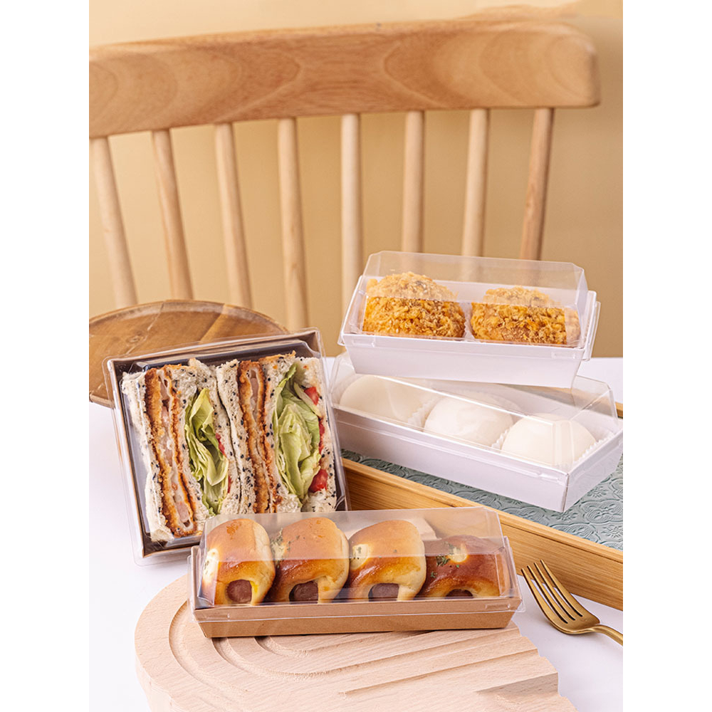 50 Hộp Giấy Nhập Khẩu Vuông, Chữ Nhật Đựng Bánh Sanwich, Su Kem, Tiramisu, Màu Trắng, Nâu(kraft) Kèm NẮP NHỰA TRONG SUỐT