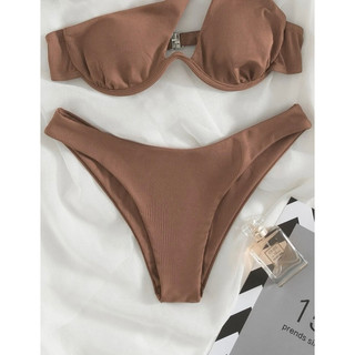 𝒫𝑒𝒶𝒸𝒽𝓎 𝒷𝒾𝓀𝒾𝓃𝒾 - Bộ bikini Nhẫn màu trơn Dễ thương