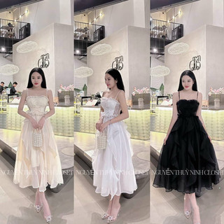 Đầm xoè 2 dây xoắn bèo thân váy có lót sẵn trong - Free size