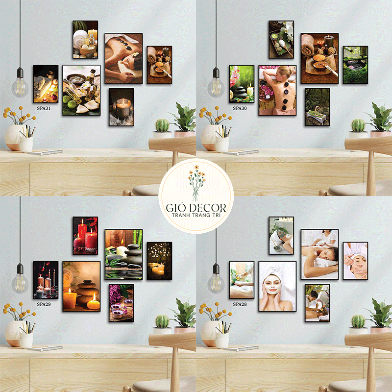 Bộ 6 bức tranh dán phòng spa thẩm mỹ viện dưỡng da, gội đầu dưỡng sinh, dán tường siêu chắc chắn chất liệu Formex 5mm