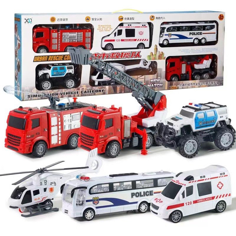 Đồ  chơi xe cứu hoả, set 6 xe cứu hoả cỡ lớn chạy đà cho bé, xe cứu hoả thành phố