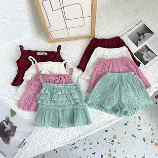Set bé gái, set bộ 2 dây bèo tầng chất đũi xốp cho bé gái SB065