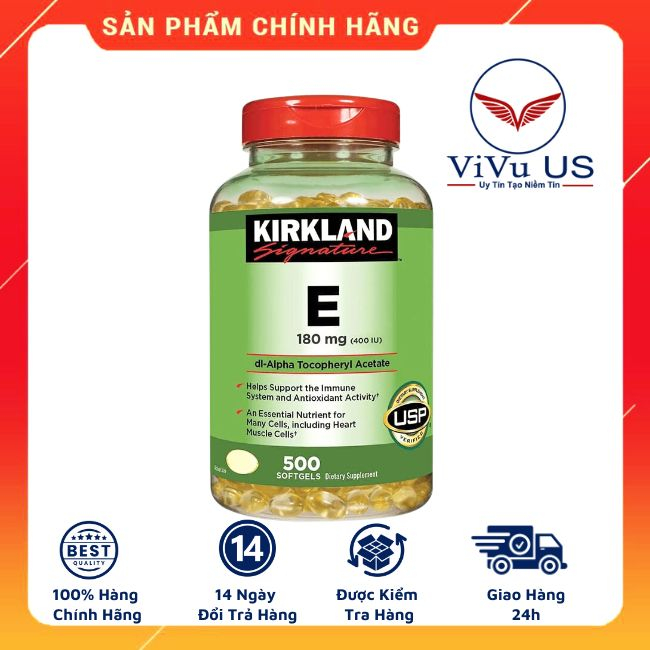 Vitamin E 400 I.U Kirkland Signature 500 viên của Mỹ.