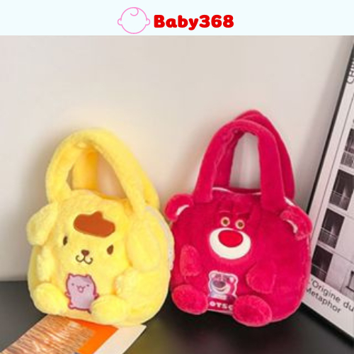 Túi xách mini sanrio cầm tay lông nhung gấu hoạt hình dễ thương cho mẹ và bé, túi đựng mỹ phẩm