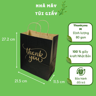 🌿 100 chiếc túi giấy Thankyou màu đen có quai màu nâu đựng tới 5kg
