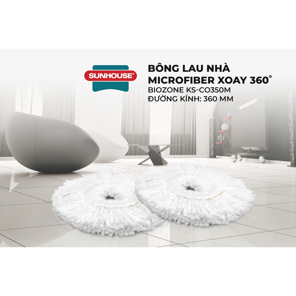 Bông Lau Thay Thế Cây Chổi Lau Nhà Xoay 360 Độ Sunhouse KS-CO350M Sợi Bông Microfiber Vắt Nhanh, Thấm Hút Tốt