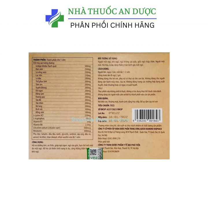 Viên ngủ ngon dưỡng tâm an thần giúp ngủ sâu tăng sức khỏe - Hộp 60 viên