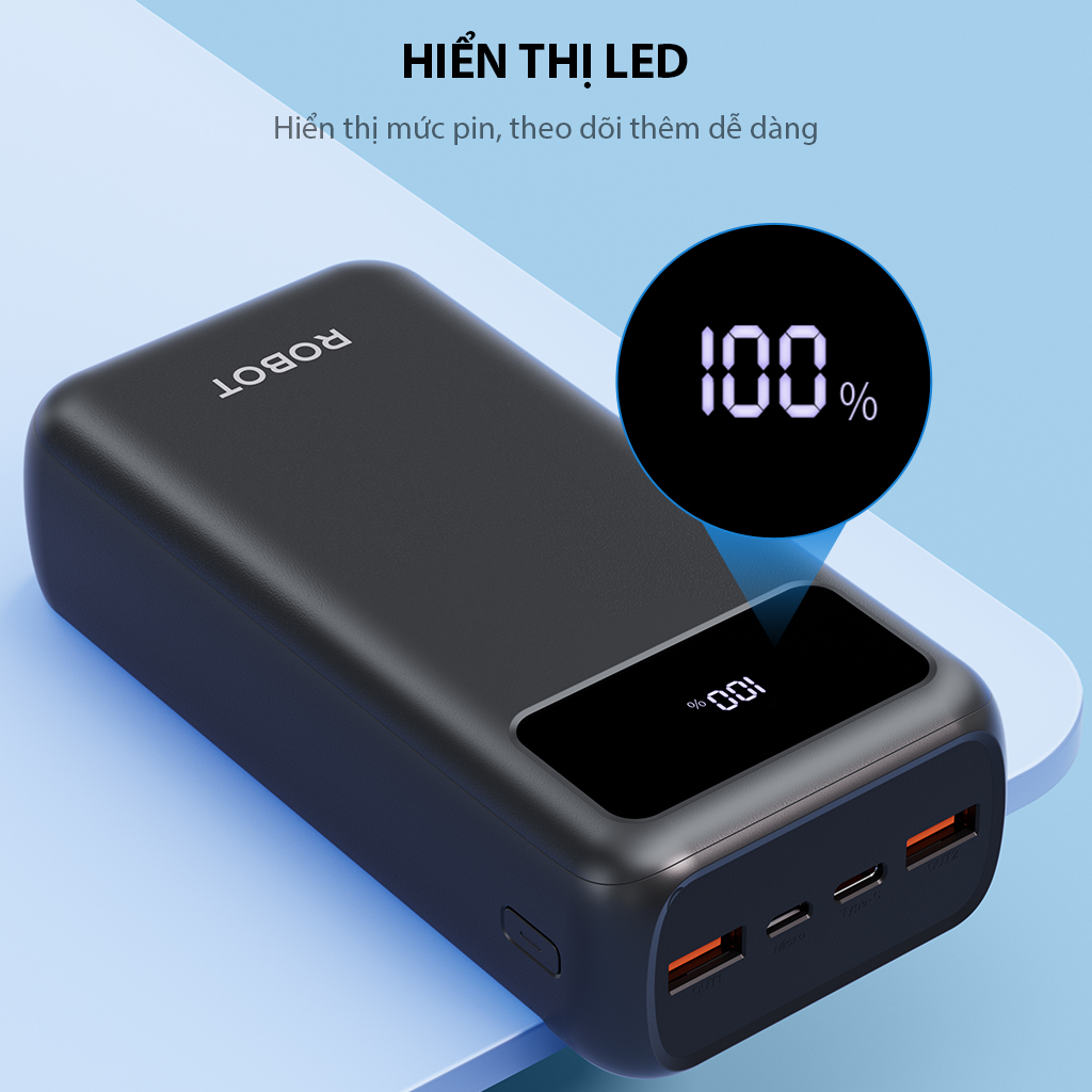 Pin Sạc Dự Phòng 30.000mAh ROBOT RT32 Sạc Nhanh PD/QC 3.0 Công Suất 22.5W 3 Cổng Sạc Ra