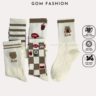 Tất vớ nữ cao cổ GOMTAT mẫu họa tiết dễ thương, chất liệu cotton thoáng khí mềm mại  -LISU22-CAO-GAUHOAQUA