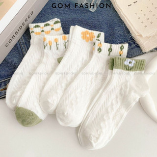 Combo 5 đôi tất vớ nữ cổ ngắn GOMTAT phong cách Hàn Quốc, họa tiết bông hoa sử dụng cả tuần  - CB093