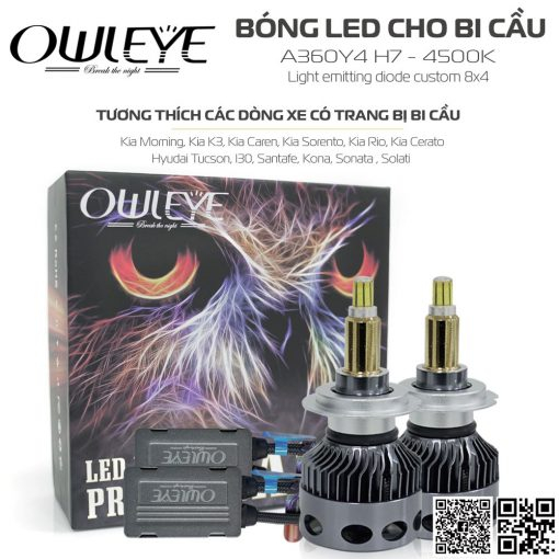 BÓNG LED Ô TÔ 360 ĐỘ CHO BI CẦU OWLEYE A360Y4 4500K – H7.