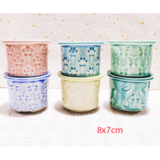 Chậu cây gốm sứ pastel hoa văn mini CHAUM5 trồng hoa sen đá cây cảnh cute trang trí decor để bàn ống bút cắm đồ