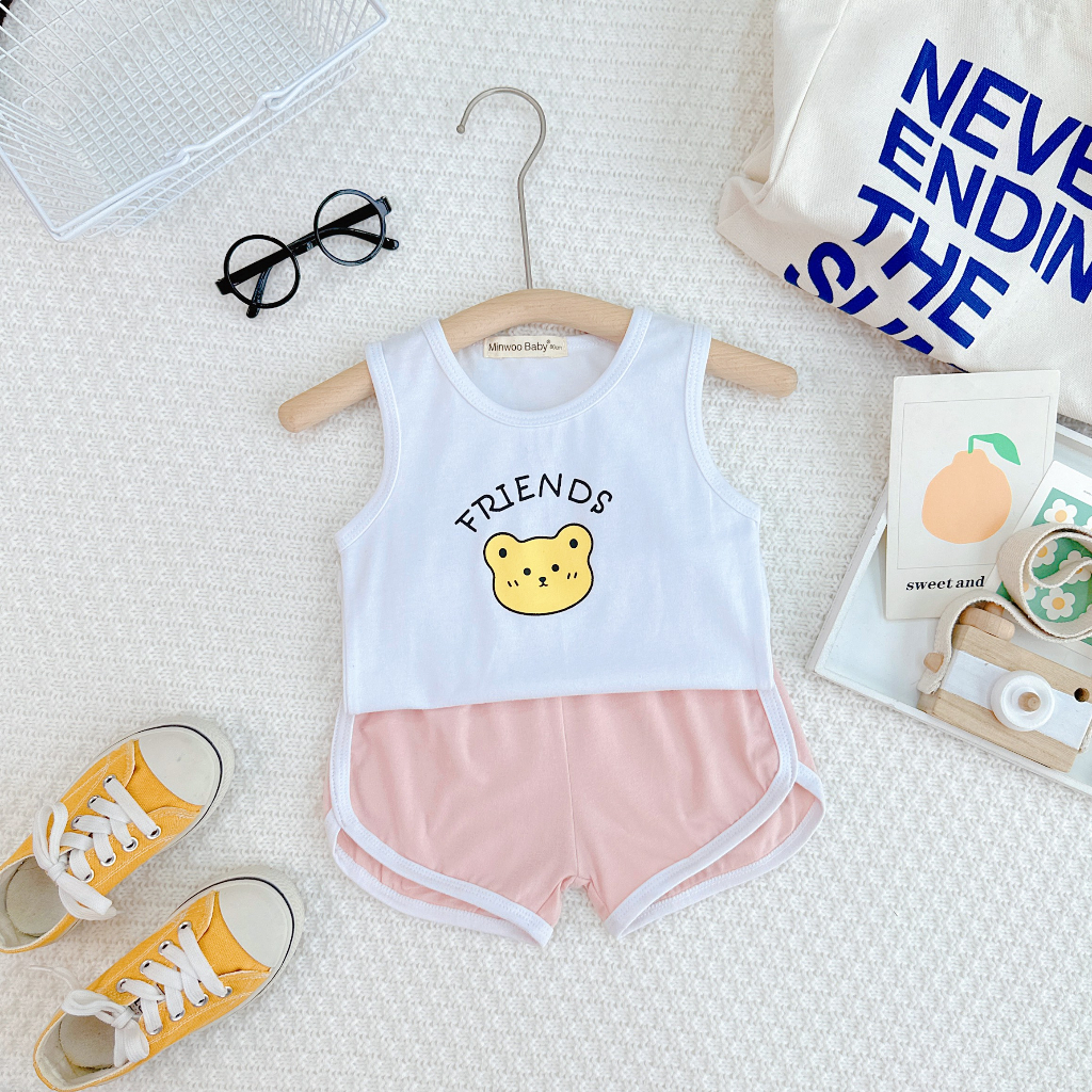 Bộ quần áo ba lỗ  trẻ em  6-19kg in hình Friends cho bé trai bé gái, chất cotton 4 chiều cao cấp mùa hè cho bé