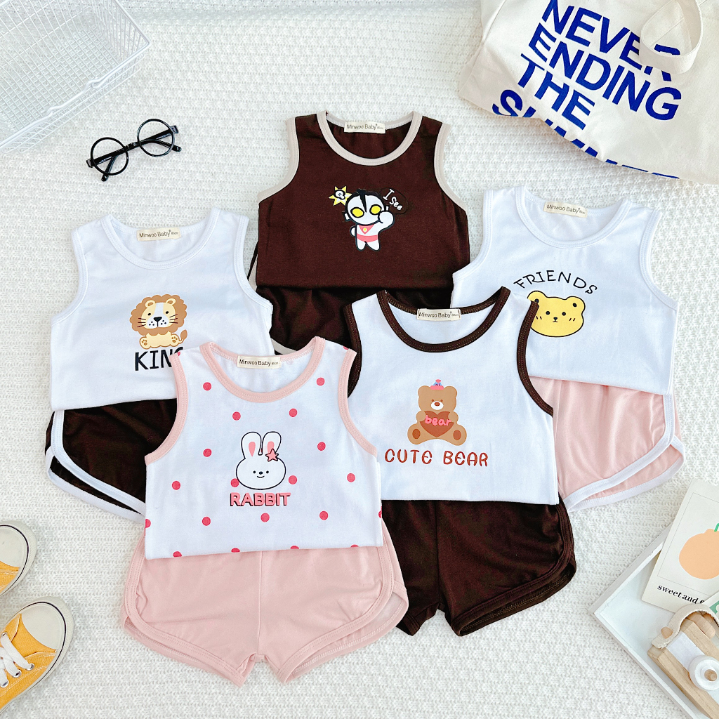 Bộ quần áo ba lỗ  trẻ em  6-19kg in hình Friends cho bé trai bé gái, chất cotton 4 chiều cao cấp mùa hè cho bé