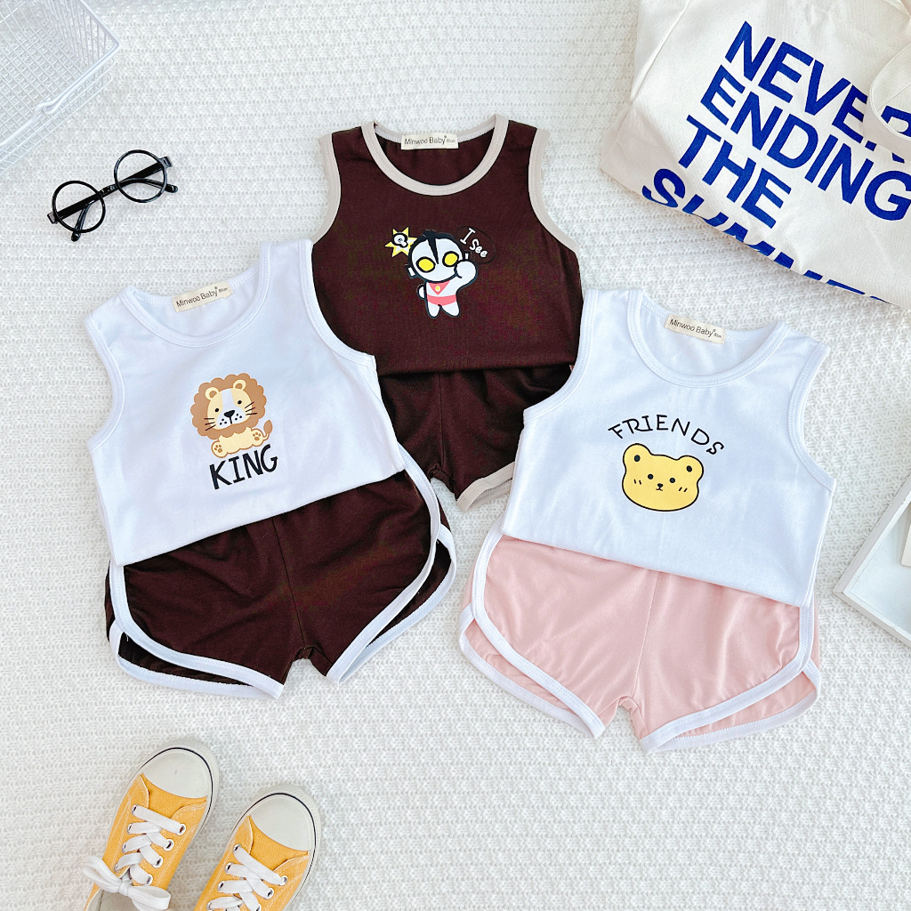 Bộ quần áo ba lỗ  trẻ em  6-19kg in hình Friends cho bé trai bé gái, chất cotton 4 chiều cao cấp mùa hè cho bé