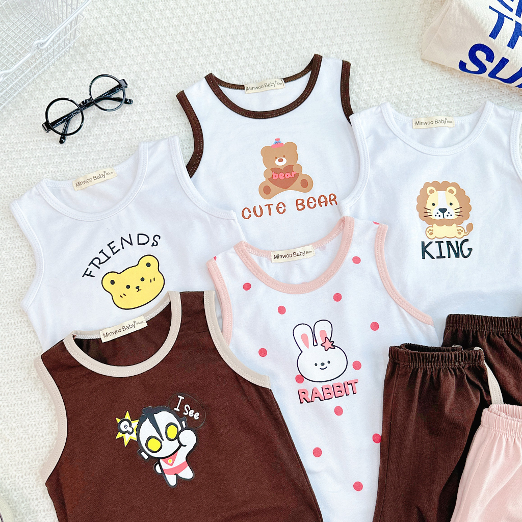 Bộ quần áo ba lỗ  trẻ em  6-19kg in hình Friends cho bé trai bé gái, chất cotton 4 chiều cao cấp mùa hè cho bé