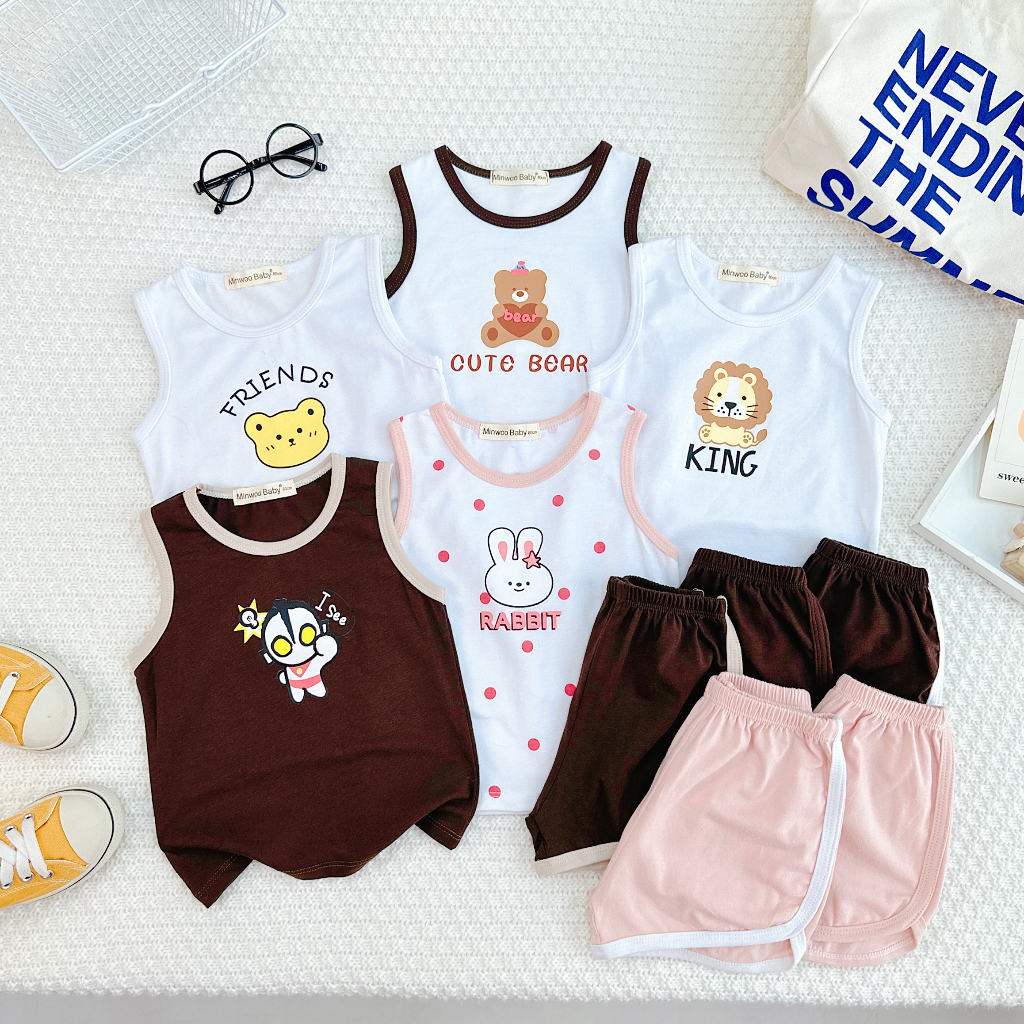 Bộ quần áo ba lỗ  trẻ em  6-19kg in hình Friends cho bé trai bé gái, chất cotton 4 chiều cao cấp mùa hè cho bé