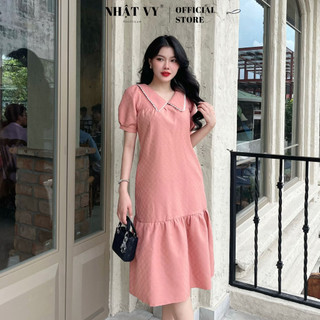 Đầm suông công sở Nhật vy cổ bèo viền ren đuôi cá tay phồng chất xốp phù hợp đi chơi dạo phố - D2746