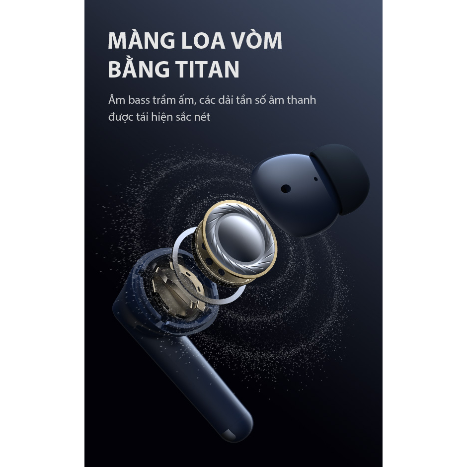 Tai Nghe Bluetooth VIVAN Liberty T220Plus 2 Màu Midnight/ White 4 Mic Chống Ồn, Màng Loa Cao Cấp - BẢO HÀNH 12 THÁNG