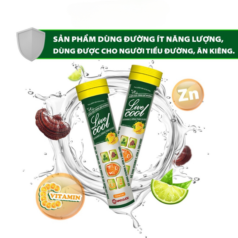 Viên sủi tăng đề kháng Livecool (16 viên sủi x 4g),bổ sung vitamin C, kẽm và thảo dược,củng cố hệ miễn dịch