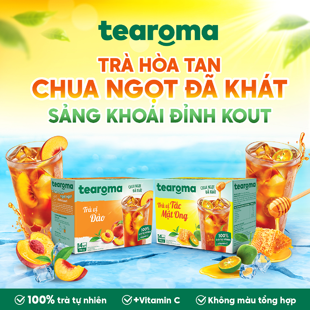 Bộ 2 sản phẩm Trà hòa tan mùa hè TEAROMA (2 hộp 14 gói x 14g) tặng ly cầu vồng