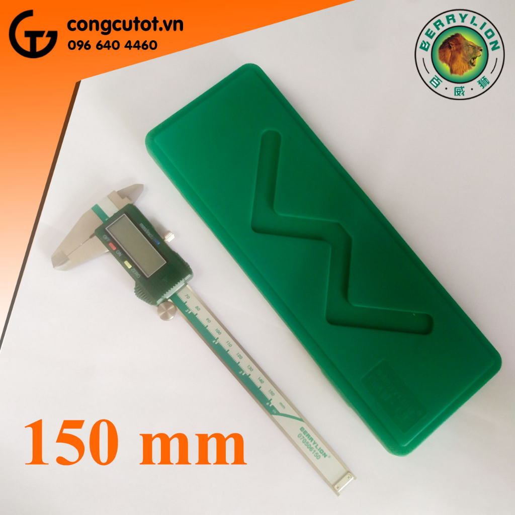 Thước cặp điện tử 150mm thân thép không gỉ mặt nhựa xanh Berrilion 070506150