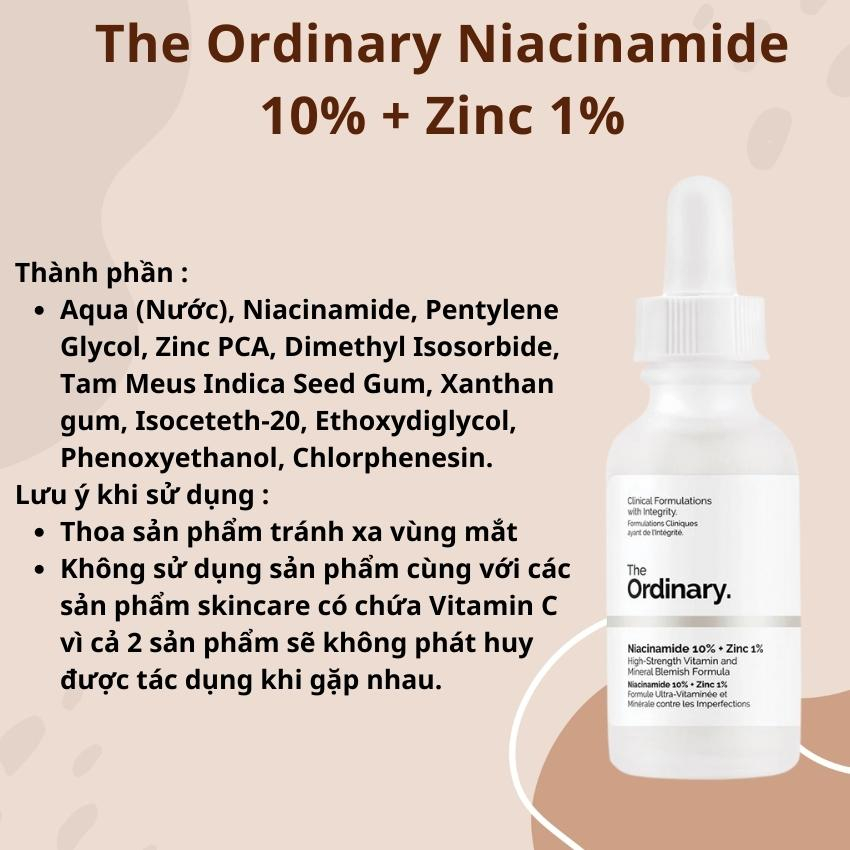 Tinh chất giảm mụn, se khít lỗ chân lông The Ordinary Niacinamide 10% + Zinc 1%