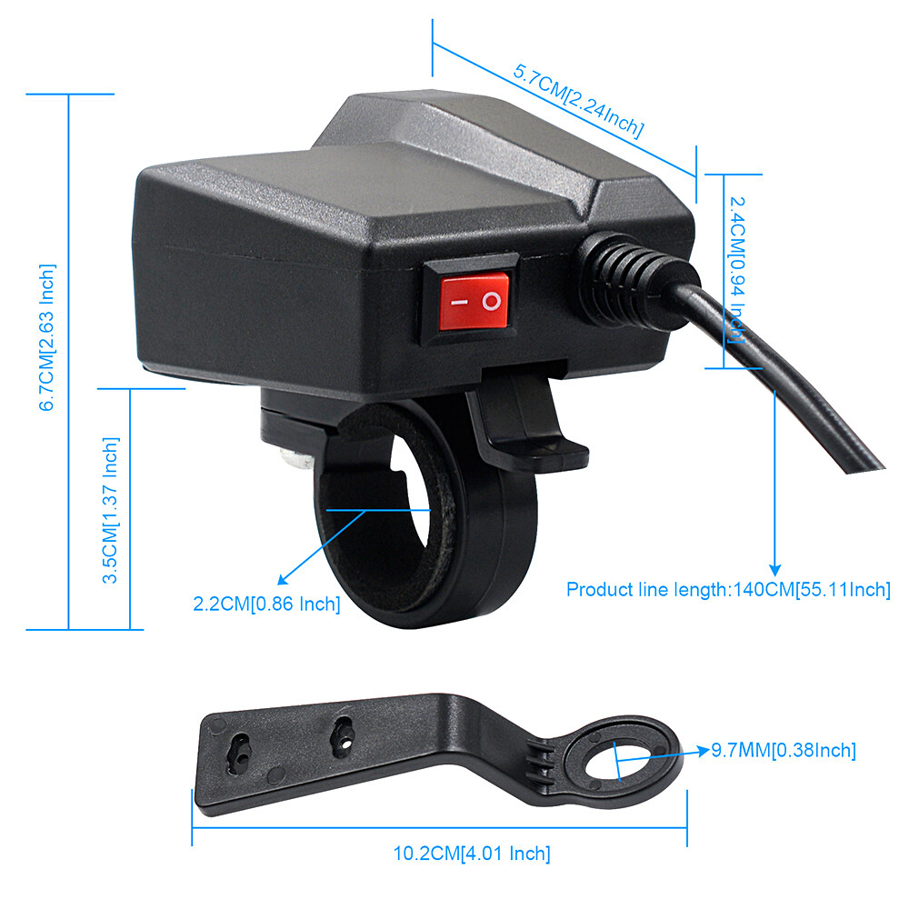 Vastar Phụ Kiện Sạc Xe Máy Cổng USB Kép Không Thấm Nước-INTL