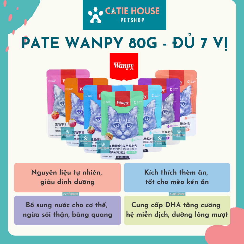 Pate Wanpy cho mèo gói 80g - Gói thức ăn ướt Wanpy 80g cho mèo