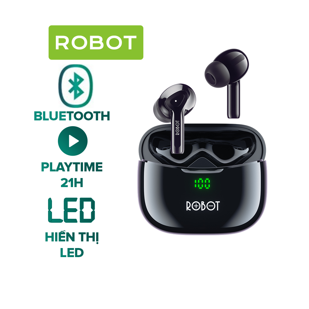 Tai Nghe Bluetooth ROBOT Airbuds T30 Plus In-ear, LED Hiển Thị Mức Pin, Playtime 21H, Chống Nước IPX4